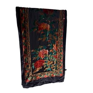 Italian silk floral burnout velvet scarf wrap orange, green, black